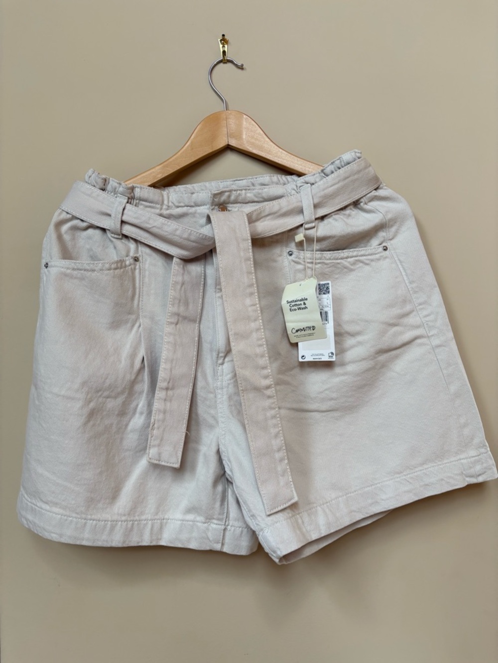 Mango paper bag belted denim shorts - Beige